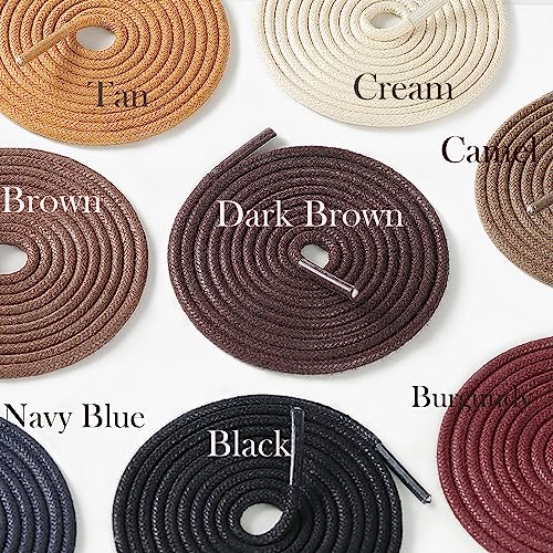 Image of 2 Pairs Dress Shoe Laces, 1 /8 inch Waxed Round Shoelaces | Anti slip waxed cotton coating keeps knots secured all day; 8 colors & 6 sizes for men's,women's leather, dress shoes