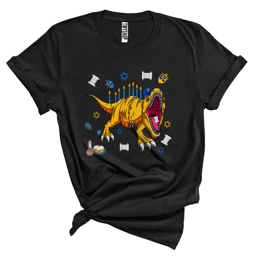 T-Rex Dinosaur Menorah Funny Cool Hanukkah Chanukah T-Rex Dinosaur Menorah Jewish Lover Unisex T-Shirt Black