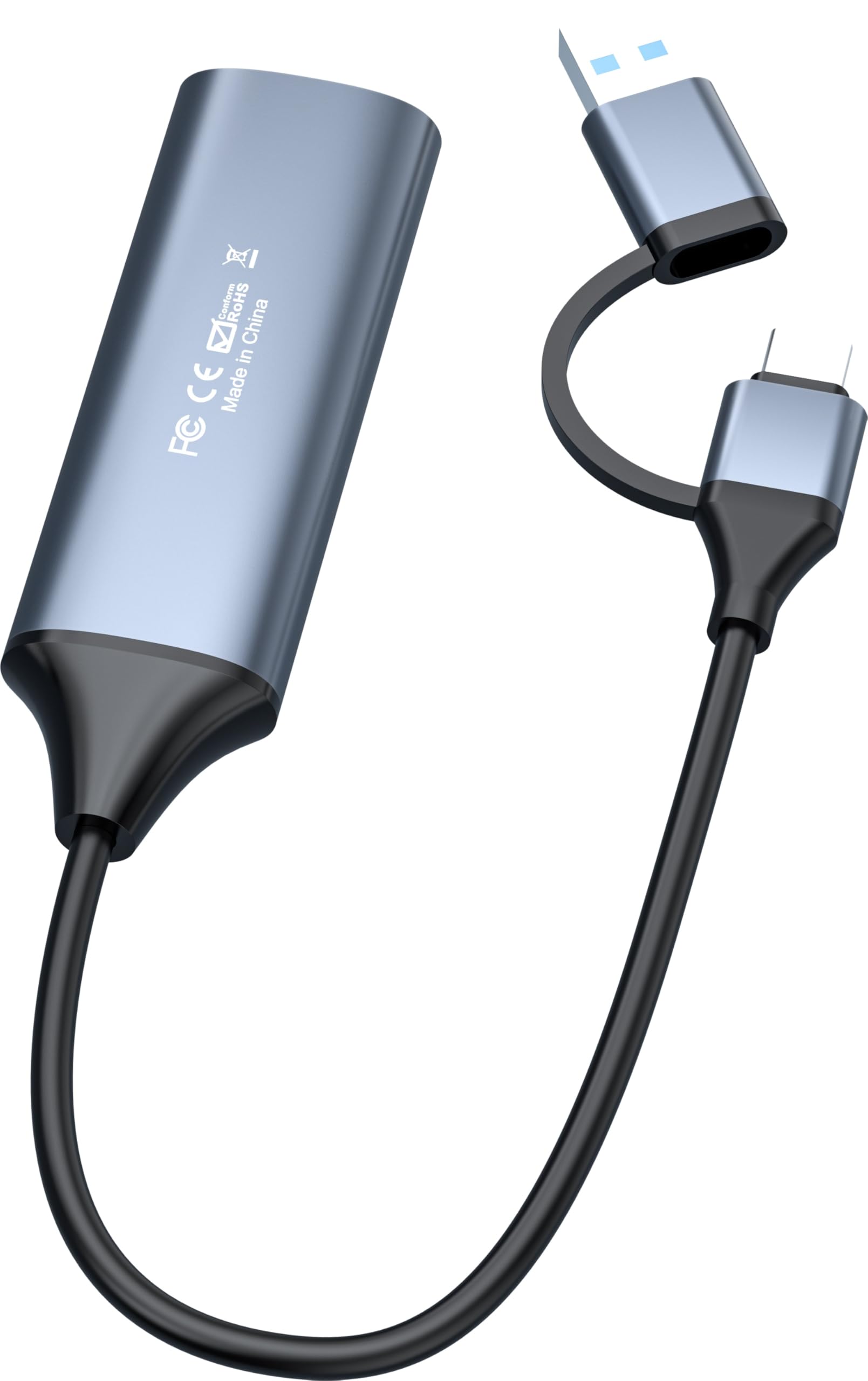 PremiumCord HDMI Capture/Grabber do Nagrywania Wideo/Audio na Komputerze z USB, Rozdzielczość UHD 4K 2160p 30 Hz, Full HD 1080p 60 Hz, USB 3.2 typ C/typ A, Plug and Play, Space Grey