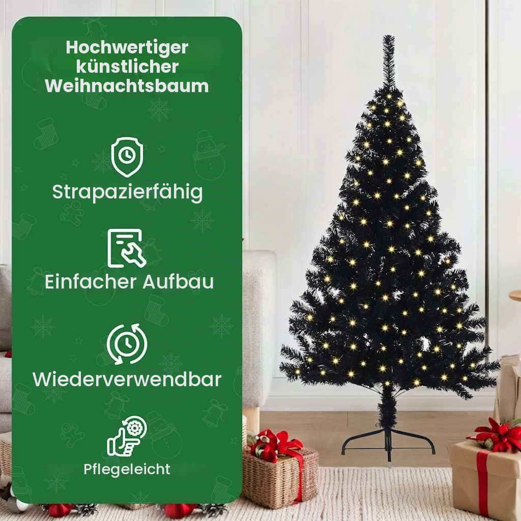 vidaXL Künstlicher vorbeleuchteter Weihnachtsbaum Schwarz 120 cm PVC