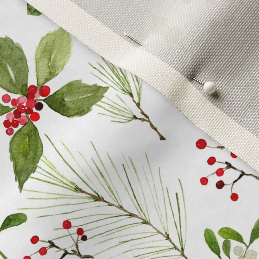 Spoonflower Fabric - Christmas Holiday Berries Sprigs Holly Eucalyptus Printed on Upholstery Velvet Fabric Fat Quarter - Upholstery Home Decor Bottomweight Apparel