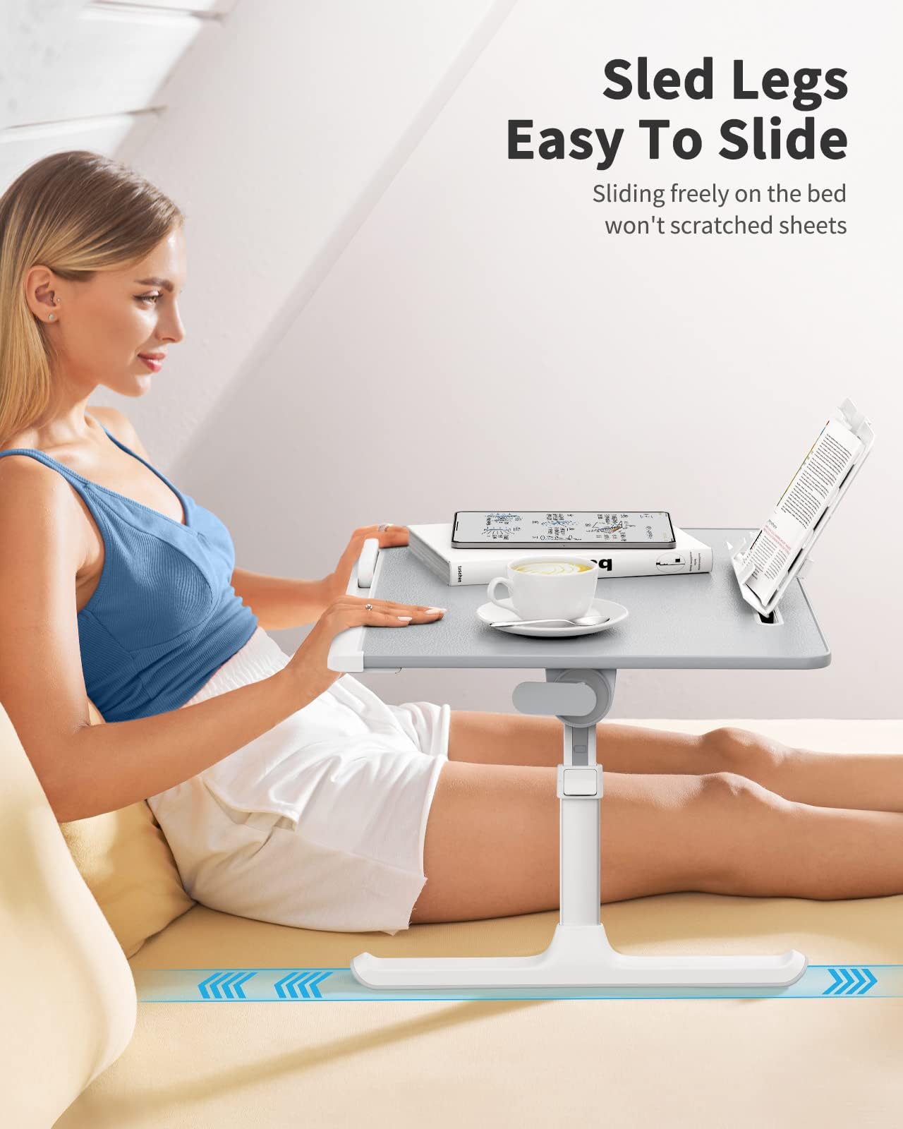 Laptop Tisch, SAIJI groß Desktop, Multifunktion Bett Tisch, Höhen Winkel verstellbar, mit Buchständer, Schublade, Lap Stopper, Tablet Schlitz, Bett Fußboden (Grau, 60 * 45cm)