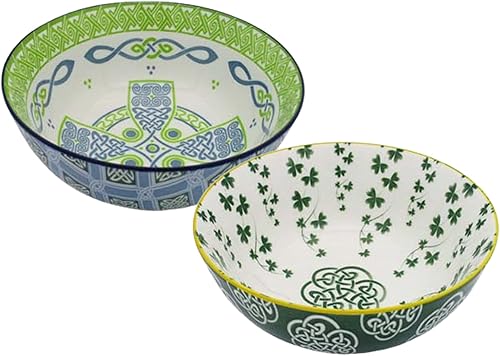 Miniatura 1 de Royal Tara Irish Celtic Bowl Bone China - Juego de cuencos de cerámica coloridos de 5.5 in con trébolcruz celta (2 cuencos de diseño mixto)