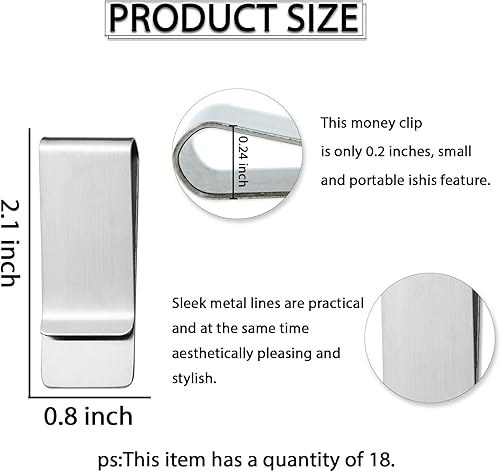 Miniatura 2 de 18 clips de acero inoxidable para dinero, clip de metal plateado para tarjetas de crédito en efectivo, clip para billetera, para mujeres y hombres