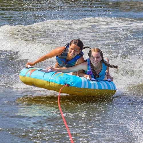 Image of RAVE Sports Razor Inflatable Towable Tube, 1-2 Riders, Unique Skim-Fast Bottom Coating, Nylon Cover, Four Foam-Filled Reinforced Handles, Quick Connect Tow Point, Boat Tubes and Towables