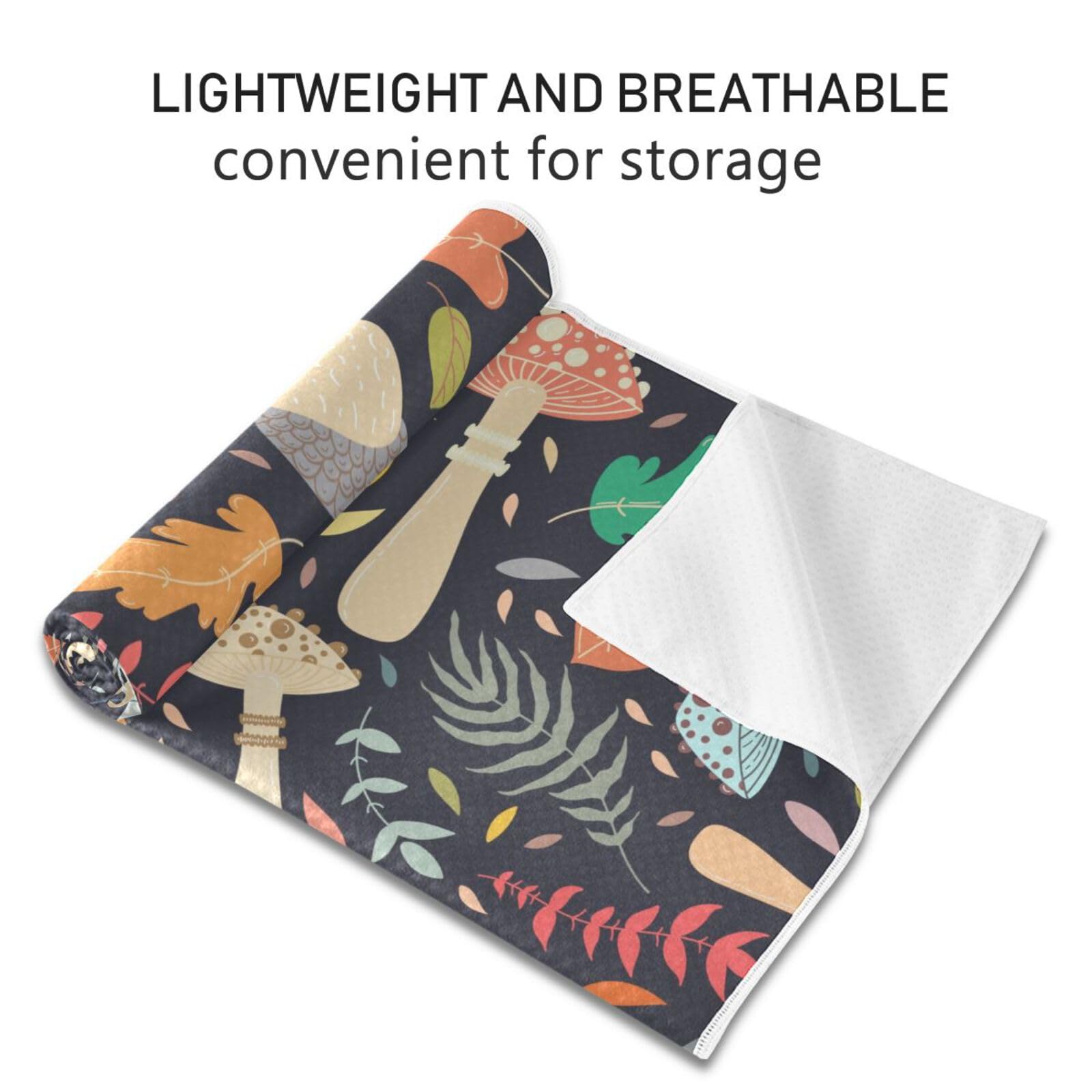 JHKKU Vintage Mushroom Yoga Mat Towel - Non Slip, Soft, Sweat Absorbent - 73 x 27 Inch - Multi591