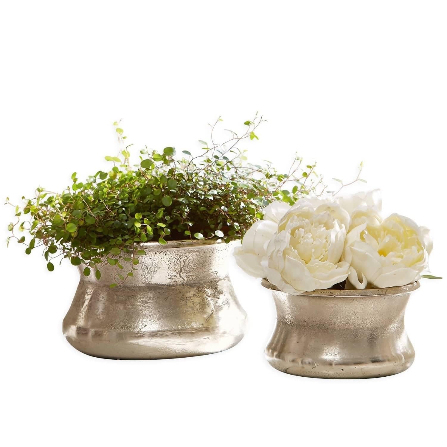 Loberon Vase 2er Set Riona, antiksilber | Zwei Größen, matt gebürstet, ideal für kleine Sträuße, Blumenvase, Wohnaccessoires, Wohndekoration, Aluminiumguss