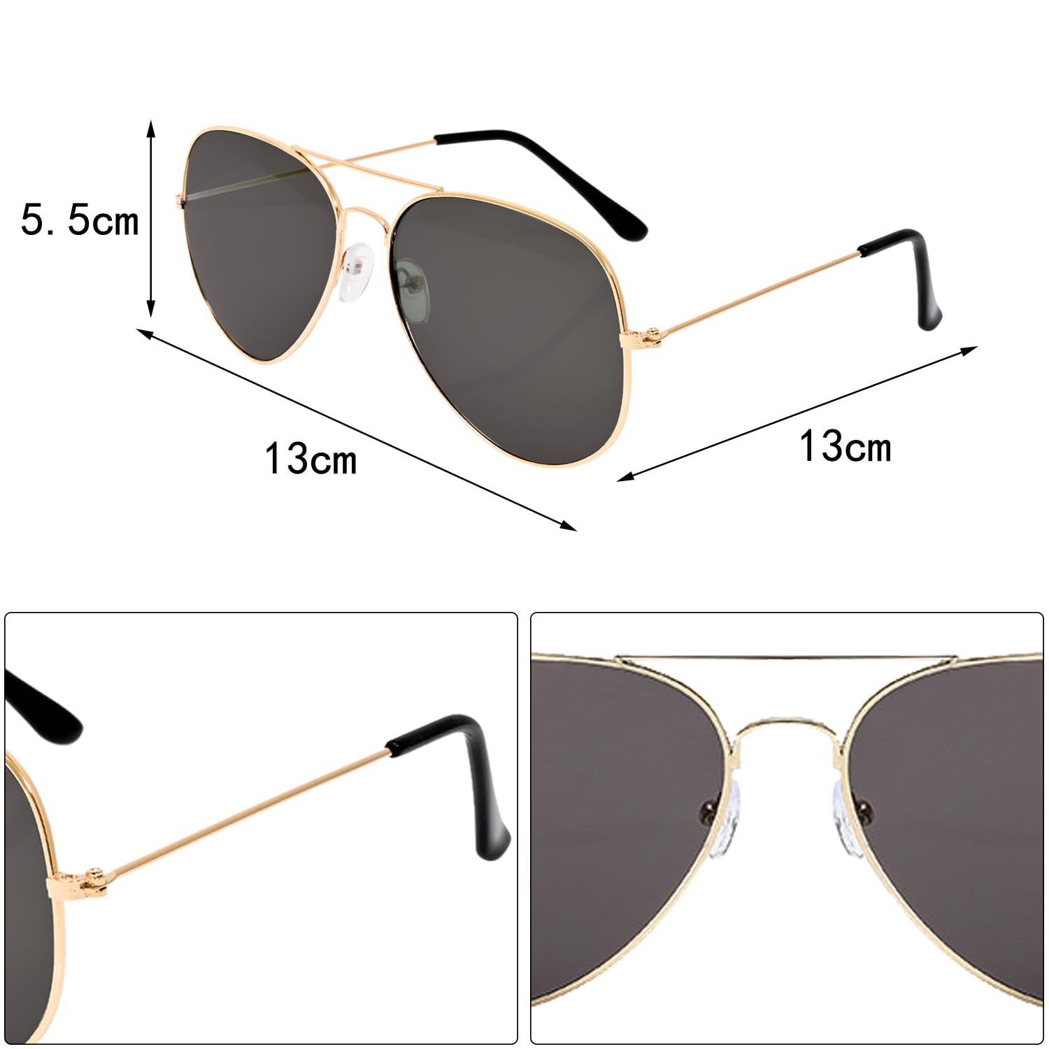 AOVNA 3 Pieces Pilot Accessories Gold Frame Sunglasses Epaulette Badge Pilot Dress Up Accessory for Themed Party Halloween Cosplay - Image 2