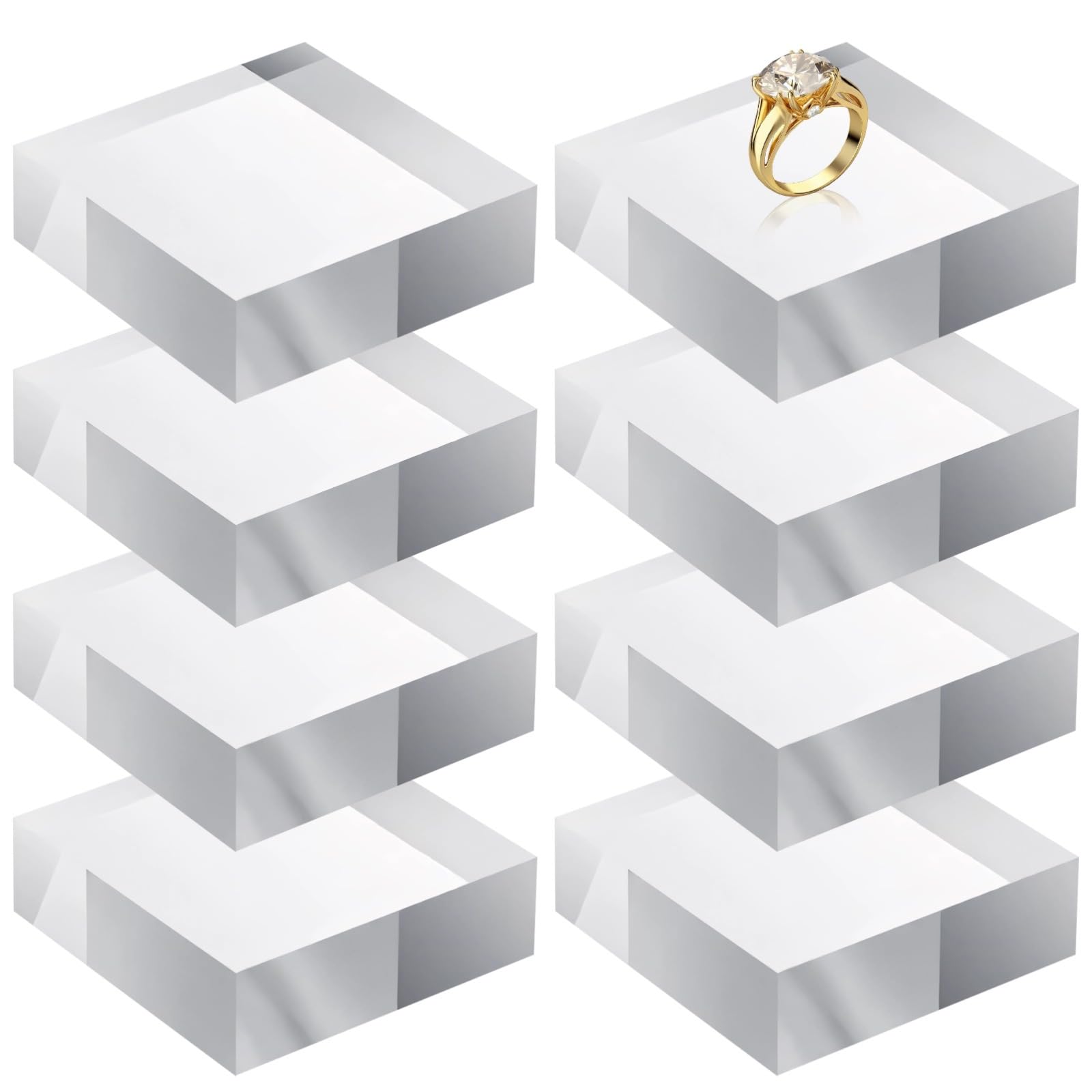 8-Piece Set Of Clear Acrylic Display Cubes, 2 X 2 X 1 In Jewelry Display Blocks, Ideal For Rings, Figurines, Necklaces, Compact Acrylic Stands