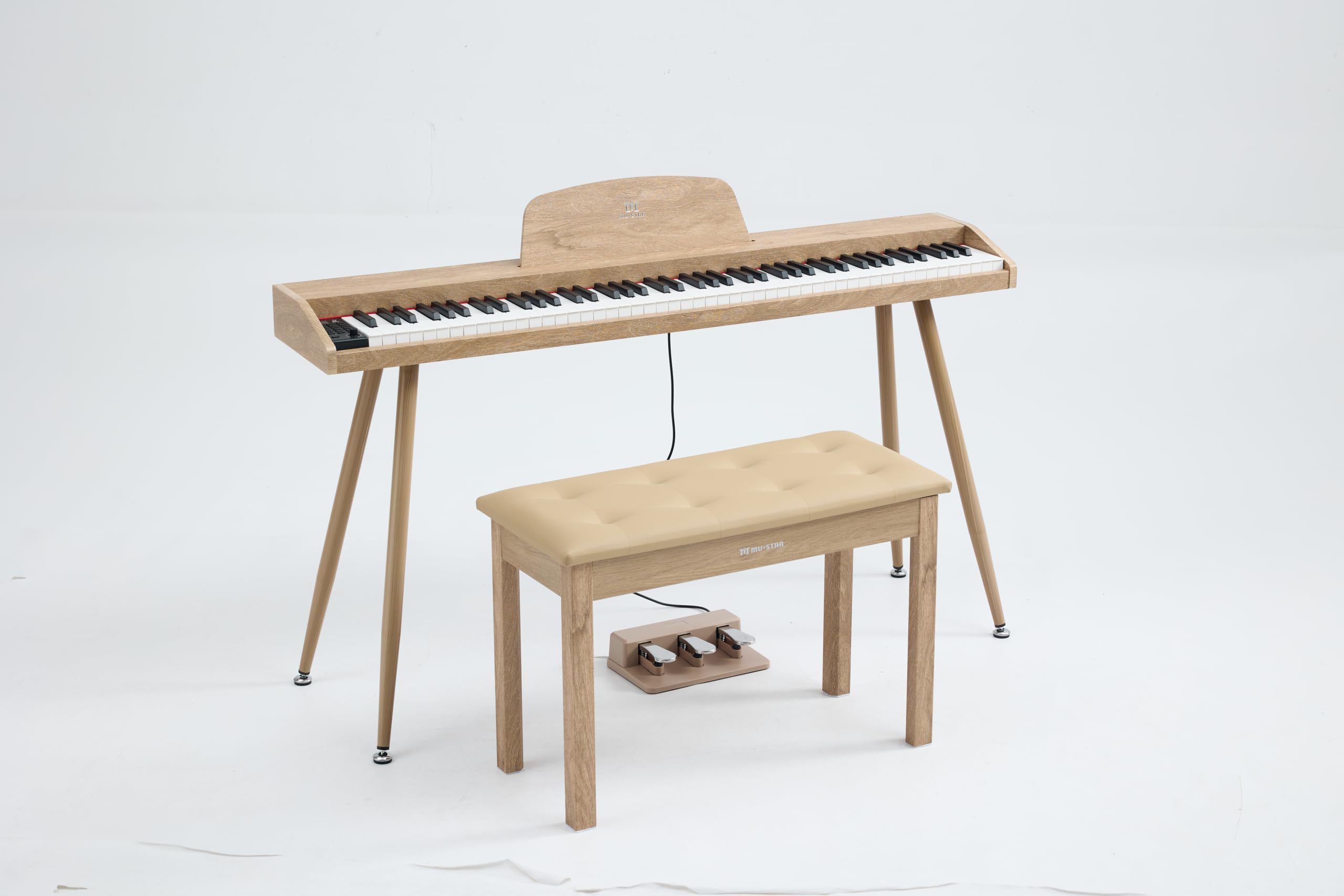 MUSTAR 88 Tasten Digital Piano mit Klavierhocker, Keyboard Piano Volle Größe mit 3 Pedaleinheiten, Portable E-Piano, Home Digital Piano mit MIDI-USB und Ständer, Helle Oak