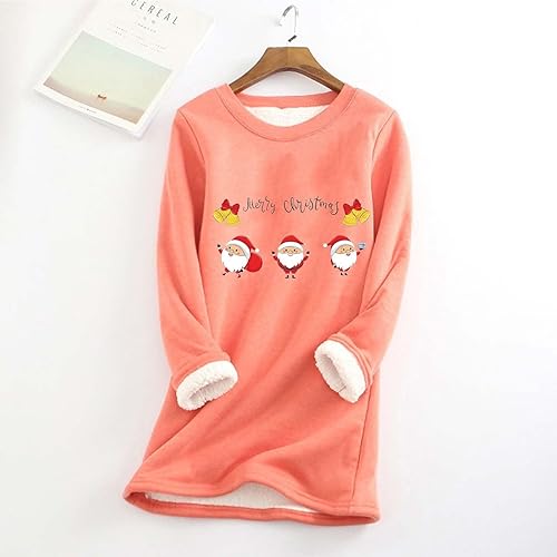 Miniatura 2 de Sudaderas de forro polar con forro de sherpa para mujer, sudadera con cuello redondo, sudadera navideña para descansar