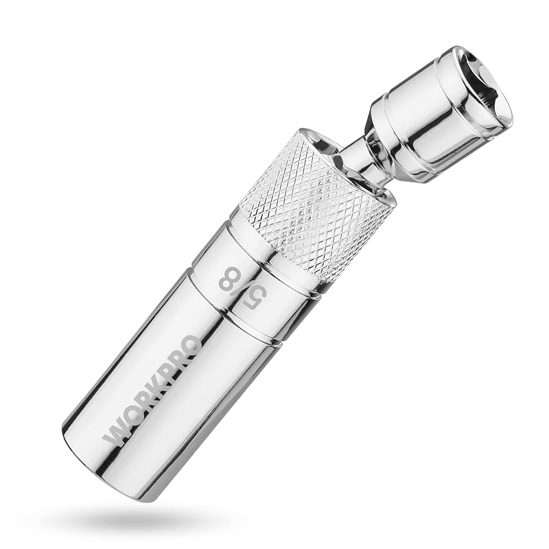 Soquete magnético articulado para vela de ignição WORKPRO 15,9 mm, encaixe de 9,5 mm e 10,2 cm