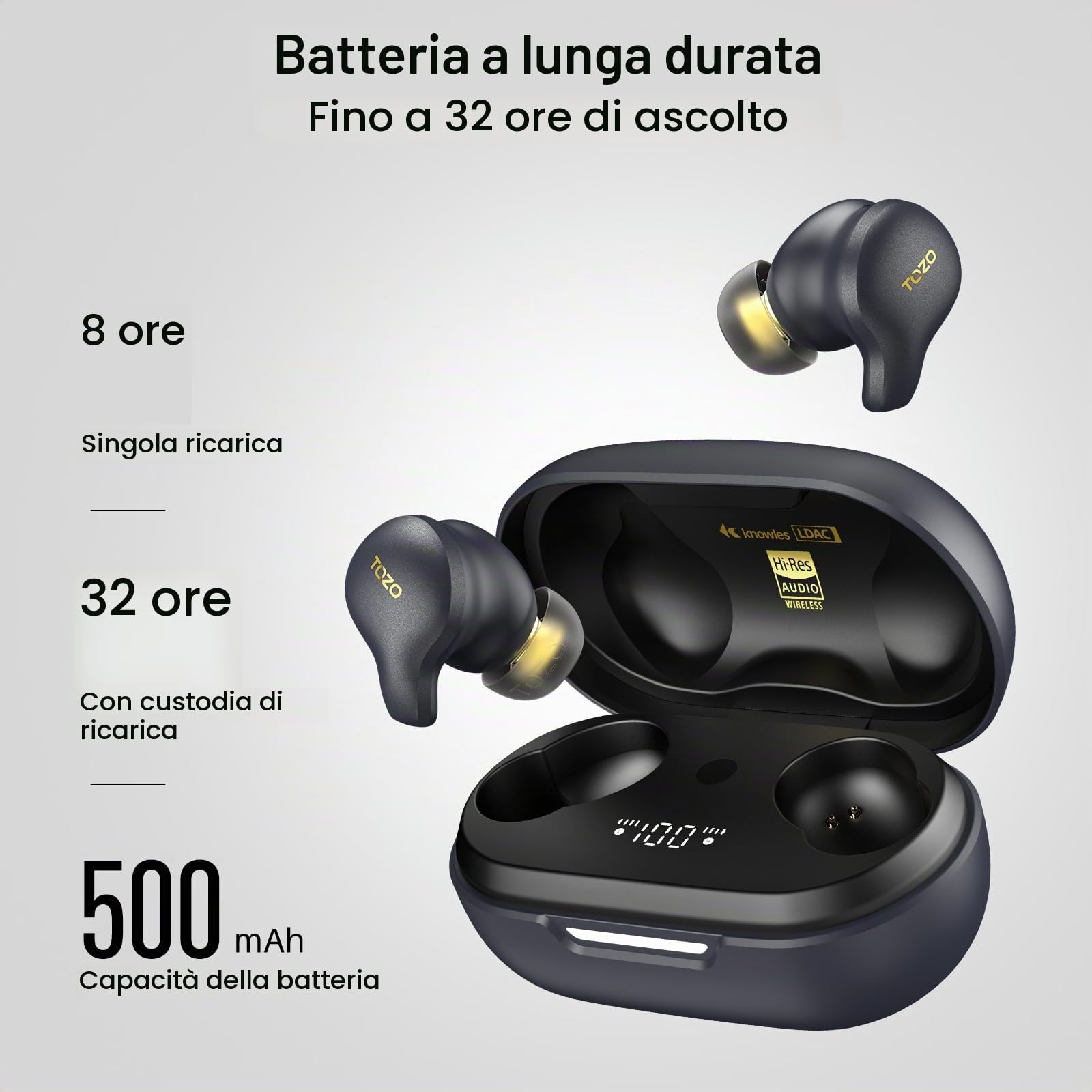 TOZO Golden X1 Auricolari Wireless Cuffie Bluetooth Supporta Decodifica Audio HD Ldac, Audio Hi-Res Origx, Cancellazione del Rumore Attivo e Ambientale con Cuffie Smart Touch