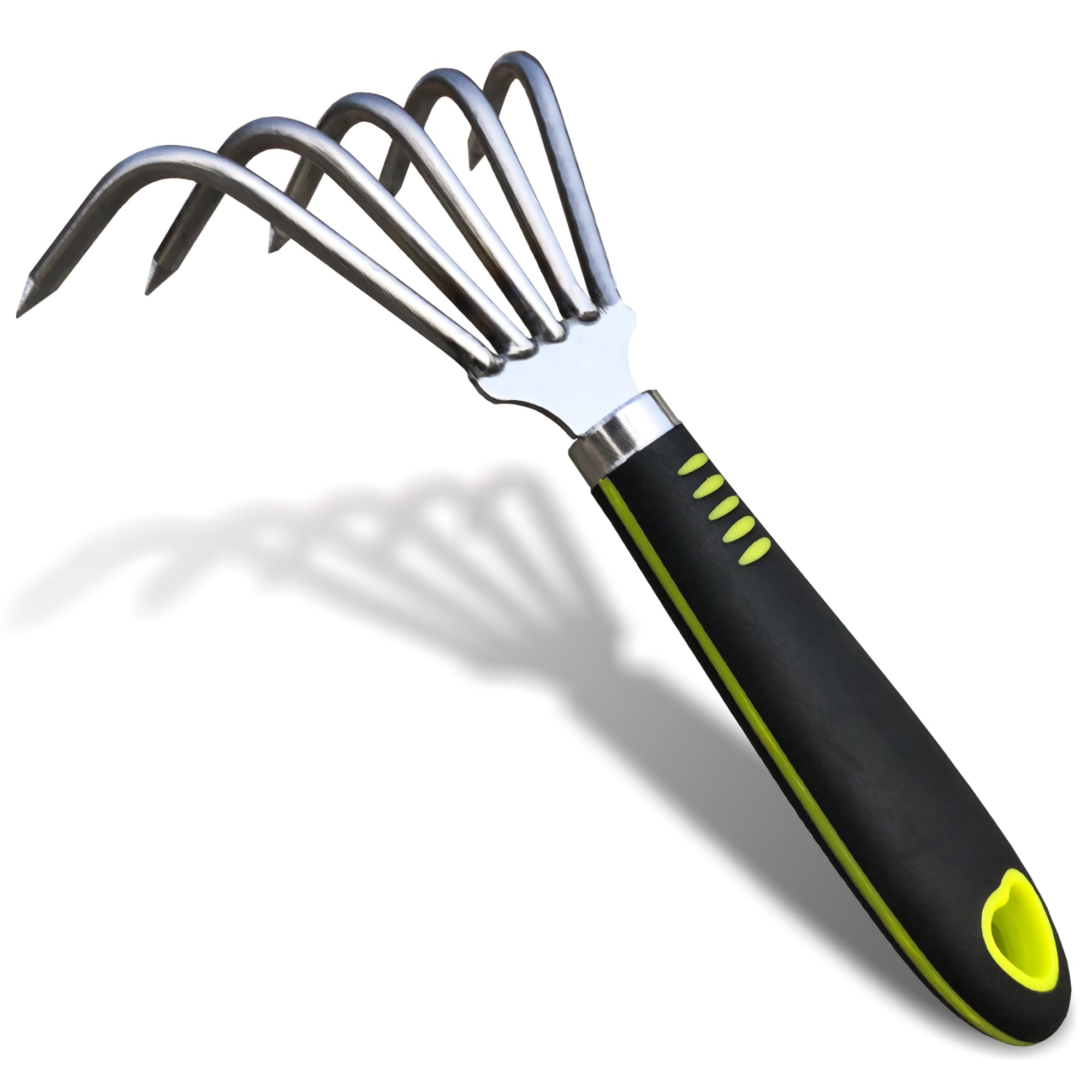 SHANFEEK Garden Rake 5-Claw Landscape Dethatcher Thatching Beach Combing Rake for Digging Clam Shell Defoliation Hoe Garden Tool For Loosen The Soil (Green)
