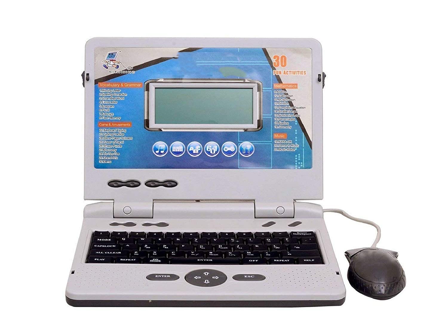 Toy World 30 Activities Notebook Shape Battery Operated Kids Educational Learning Laptop with Music and Mouse Control (Color Grey)