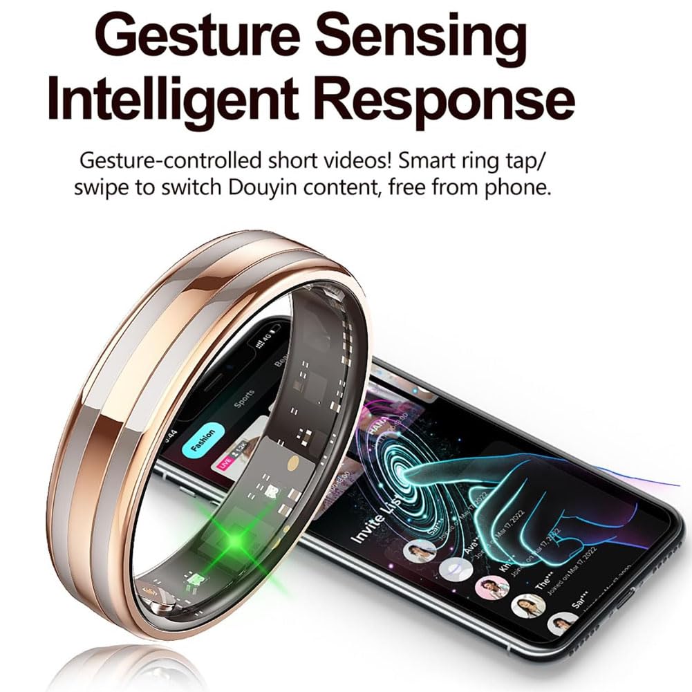 Anello Smart, Anello Smart Uomo Smart Ring Donna Anello Intelligente Smart Ring Misura Pressione Sanguigna Anello Contapassi Rose Gold 12#