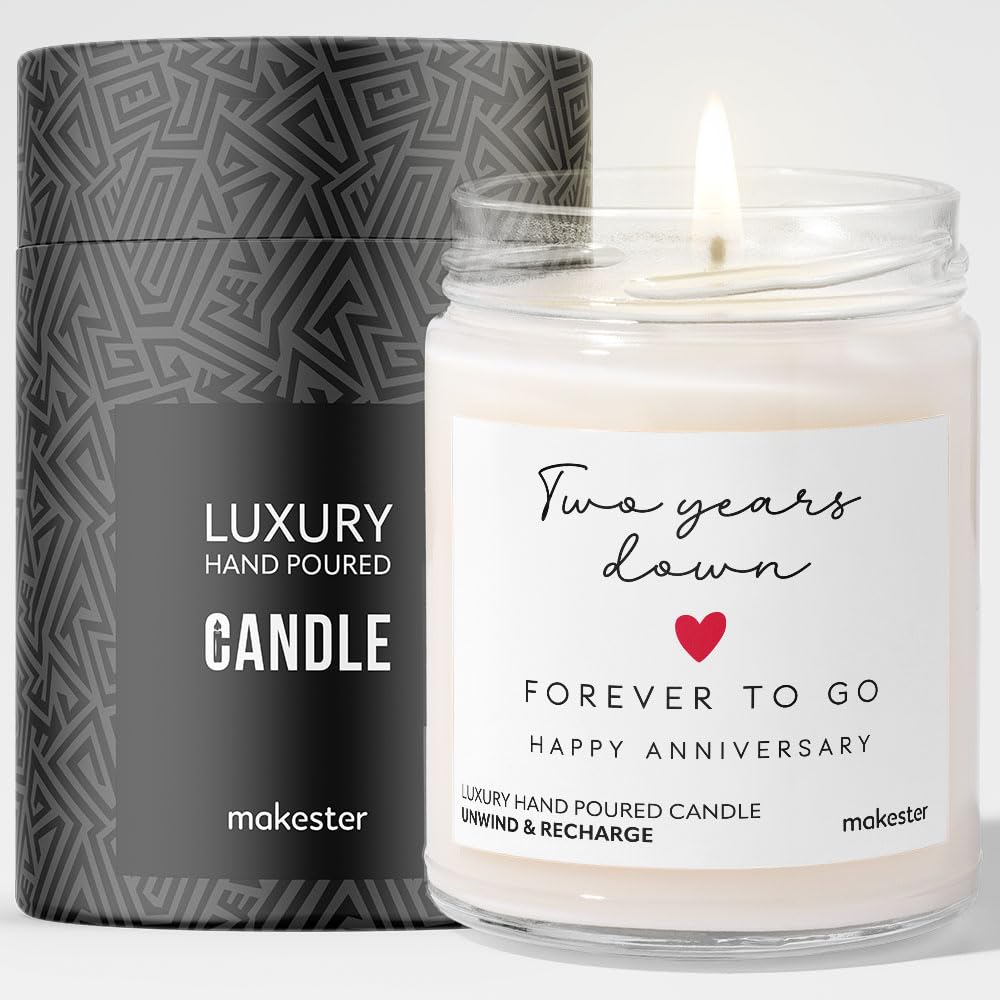 Cotton Anniversary Candle Gifts - Luxury Soy Wax Candle - Vanilla, Jasmine, Sugared Almond - Makester, White