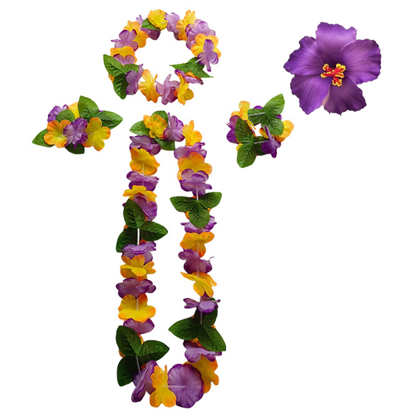 MUNSKT Hawaiian Party Set, Flower Bands, Bracelets, Grass Skirt, Bohemia Flower Hair Clip, Tropical Costume Accessories for Carnivals, Beach Parties, Christmas, New Year Celebrations