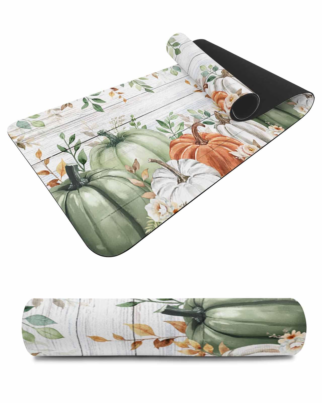 Debedcor Heat Proof Table Pads Waterproof Decorative, Green Orange Pumpkins Non-Slip Table Countertop Protector, Thanksgiving Eucalyptus Wooden Insulation Mat for Kitchen Room, 40 x 12 Inches