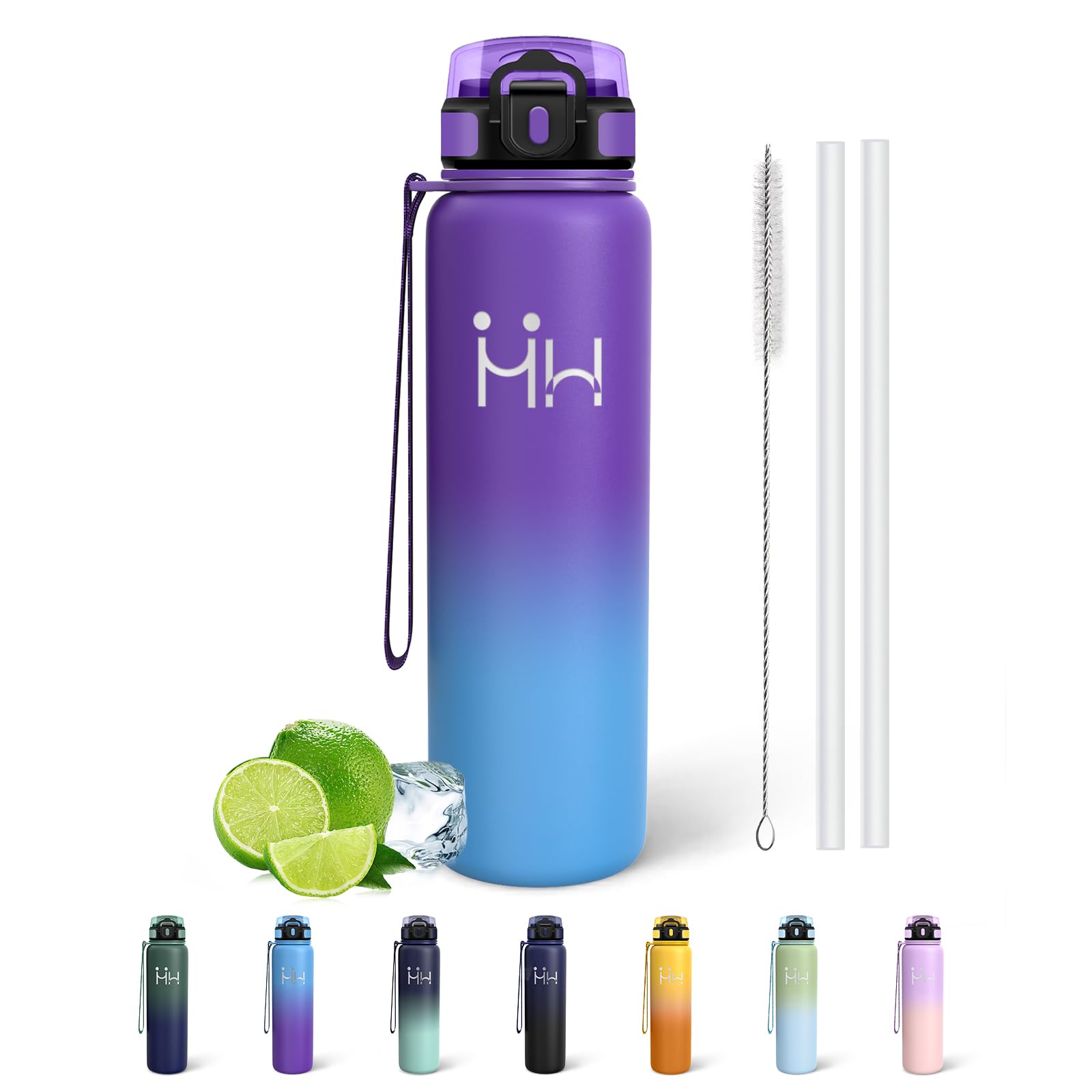 Mujigaga Insulated Water Bottle, 1 Litre Water Bottle, Gym Water Bottles, Stainless Steel, with Straw, Easy to Clean, Leak Free Thermal Bottle BPA Free for Fitness, Running, Sports