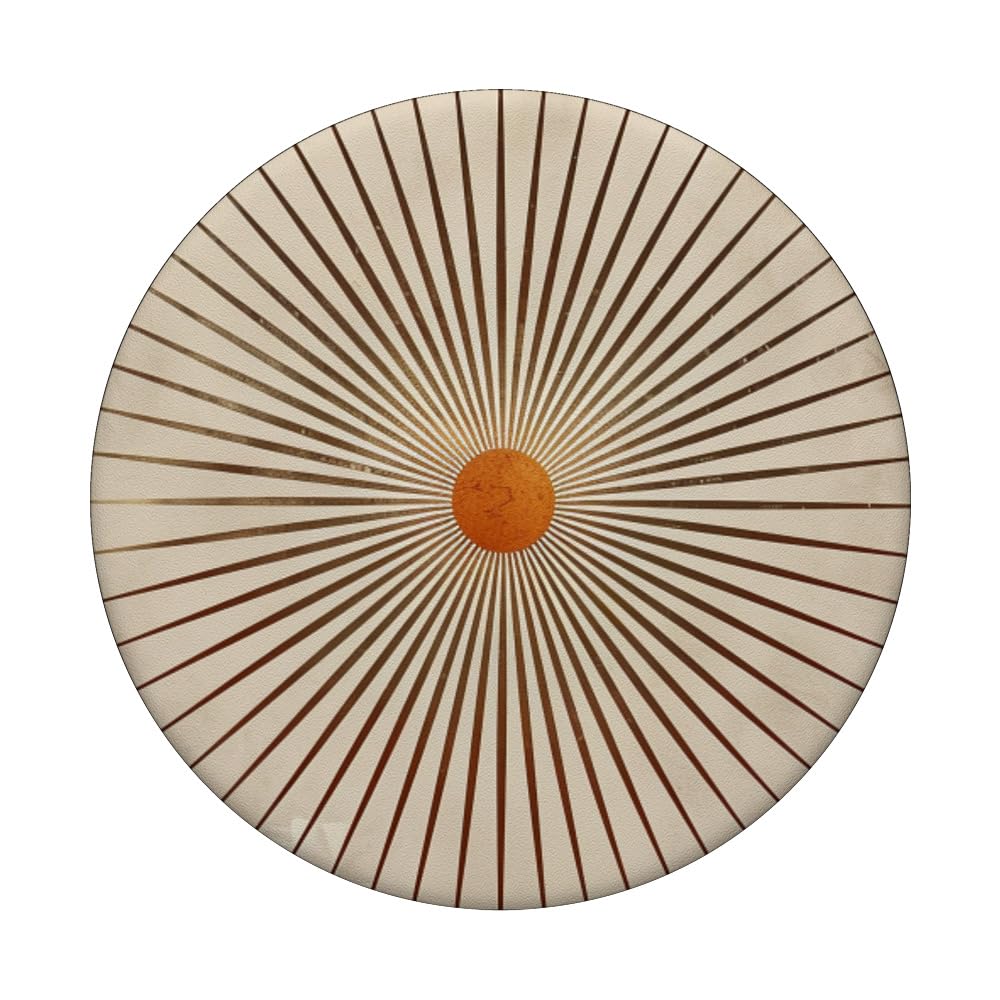 Pastel Taupe Minimalistic Sun PopSockets Swappable PopGrip, Black - Image 3