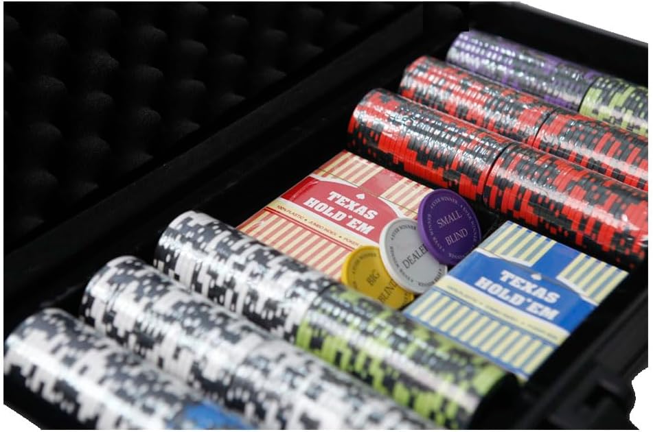 THUNDERBAY 14 Gram 300 Count Poker Set, 14G Clay Composite Chips with Aluminum Case, Two Decks of Playing Cards, Full Set of Buttons&5 Dices for Poker, Texas Hold'em, Blackjack, Casino Games at Home