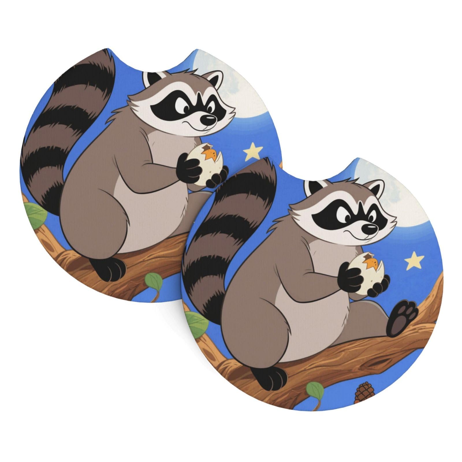 2 Pack Car Coaster for Cup Holders Funny Raccoon Car Cup Coaster 2.7" Neoprene Non-Slip Automotive Cup Mat Universal Auto Car Interior Accessories for Women Men Cup Pad
