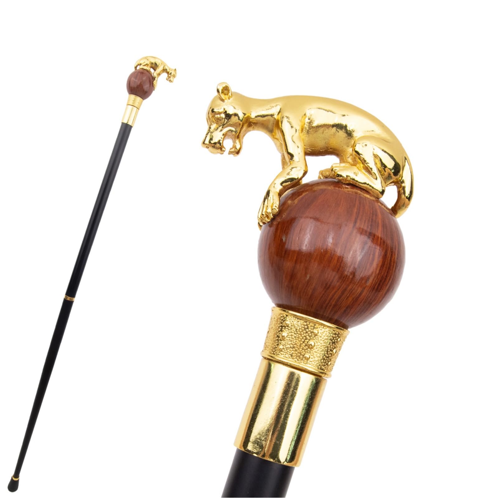 Bastón de Mano para Caminar, Diseño de Bastón Hecho a Mano para Hombres y Mujeres, Acero y Madera Natural, Cabeza de León Dorado.(Gold5)