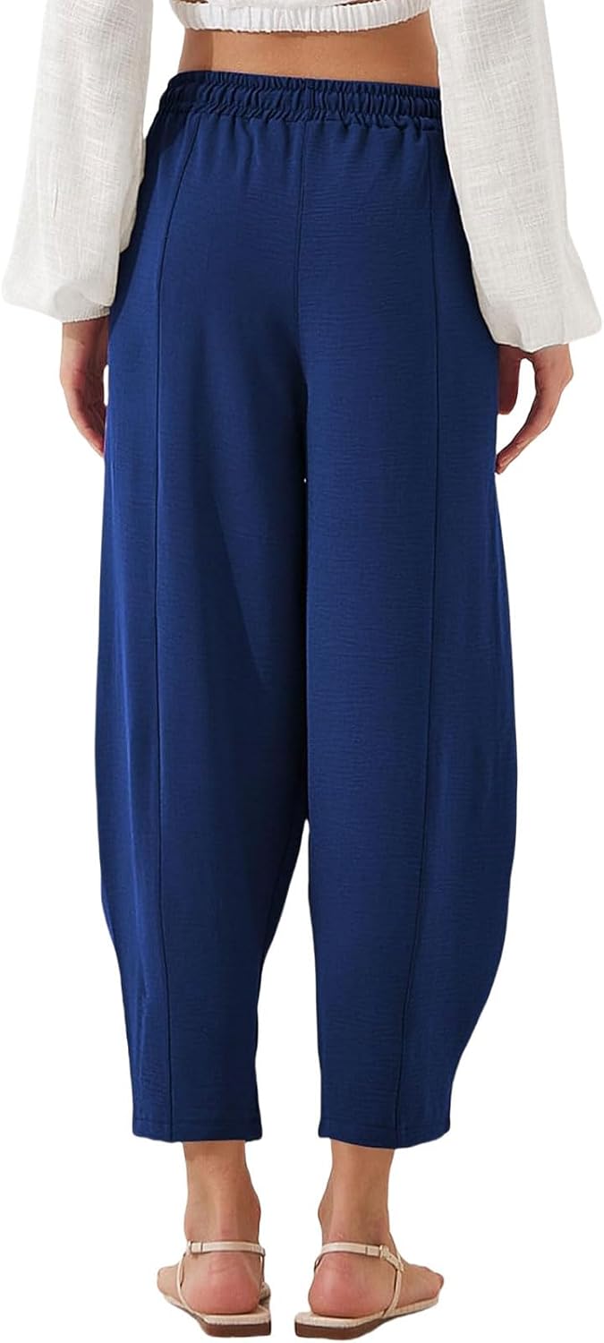 Capri Pants for Women Wide Leg Loose Lounge Pant Drawstring Elastic High Waist Pants Spring Summer Casual Pant