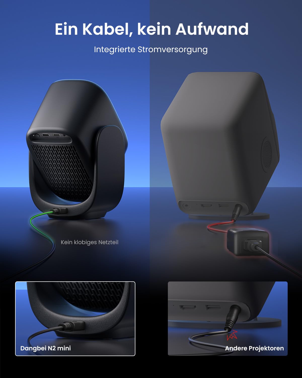 Dangbei N2 mini Smart Beamer mit Ständer, Offizielles Netflix Heimprojektor 1080P Full HD, Autofokus, Trapezkorrektur, Dolby Sound, Tragbarer Video Beamer mit WLAN und Bluetooth für Outdoor/Handy