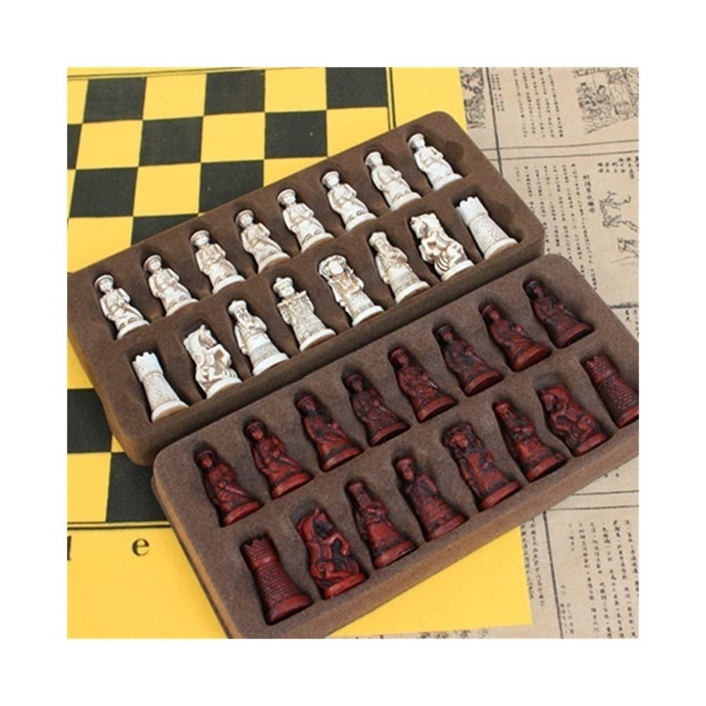 ZAW Scacchi Nuovo Antico Scacchi Piccola Scacchiera in Pelle Qing Bing Lifelike Pezzi di Scacchi Personaggi Caratteri Caratteri Regali Gambe intrattenimento Chess (Color : BH80-Terracotta Warr)