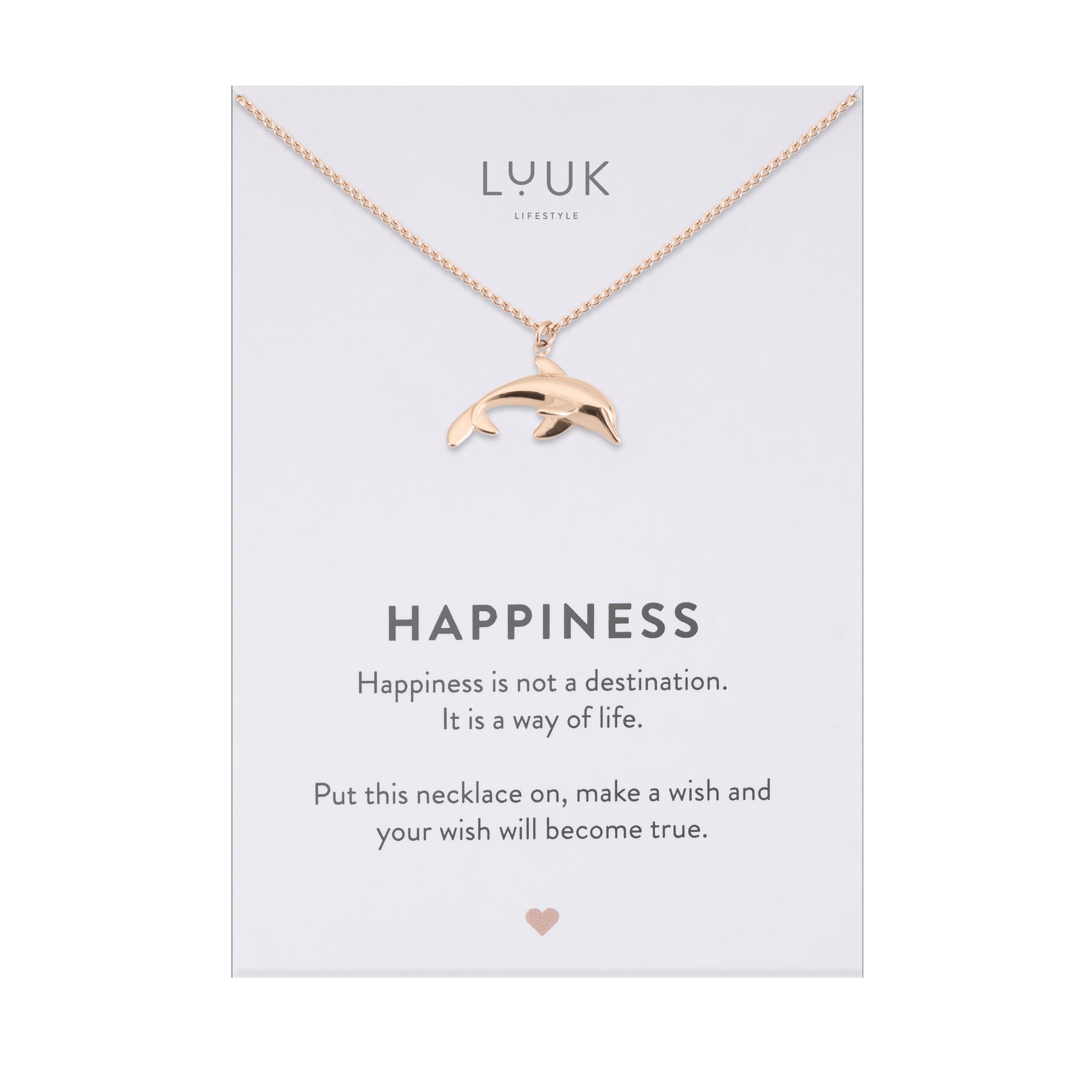 LUUK LIFESTYLE Collana con ciondolo diverso e acciaio inossidabile 50 cm, con carta HAPPINESS, idea regali donna, lei, ragazza, compleanno, portafortuna, gioielli elegante, argento, or, rosa