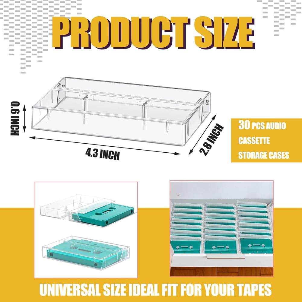 per cassette – Plastica trasparente – Soluzione di stoccaggio per 20 pezzi, 4,28 L X 2,75 L X 0,6 H – Cassette audio