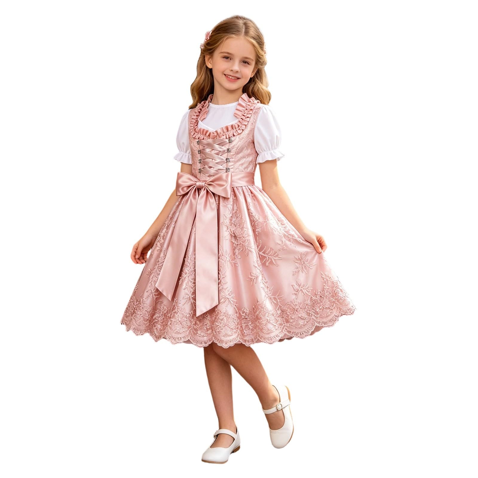 Kinder Dirndl Mädchen 3-TLG. Kinderdirndl, Dirndlbluse, Schürze, 3-12 Jahre | Trachtenkleid Dirndlkleid Mädchendirndl Dirndl-Sets für Oktoberfest Bayerische VolksfestTrachtenmode