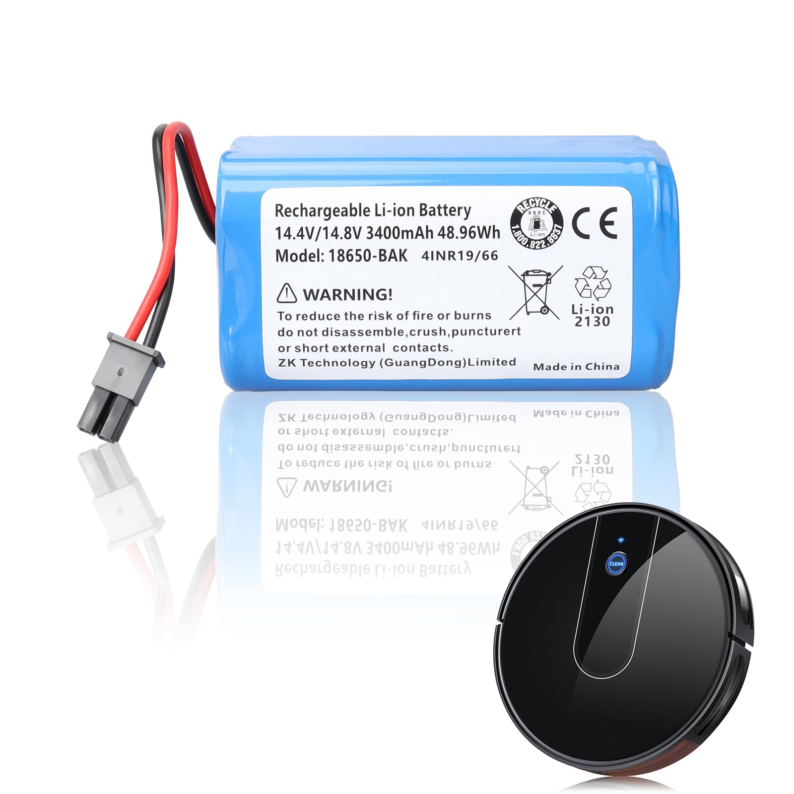 MXJFYY 14.4V 3400mAh 48.96Wh Li-ion Vacuum Cleaner Replacement Battery of Polaris Imou Compatible with Bagotte BG800 KyvolE31 Coredy R750 INR18650 4S1P