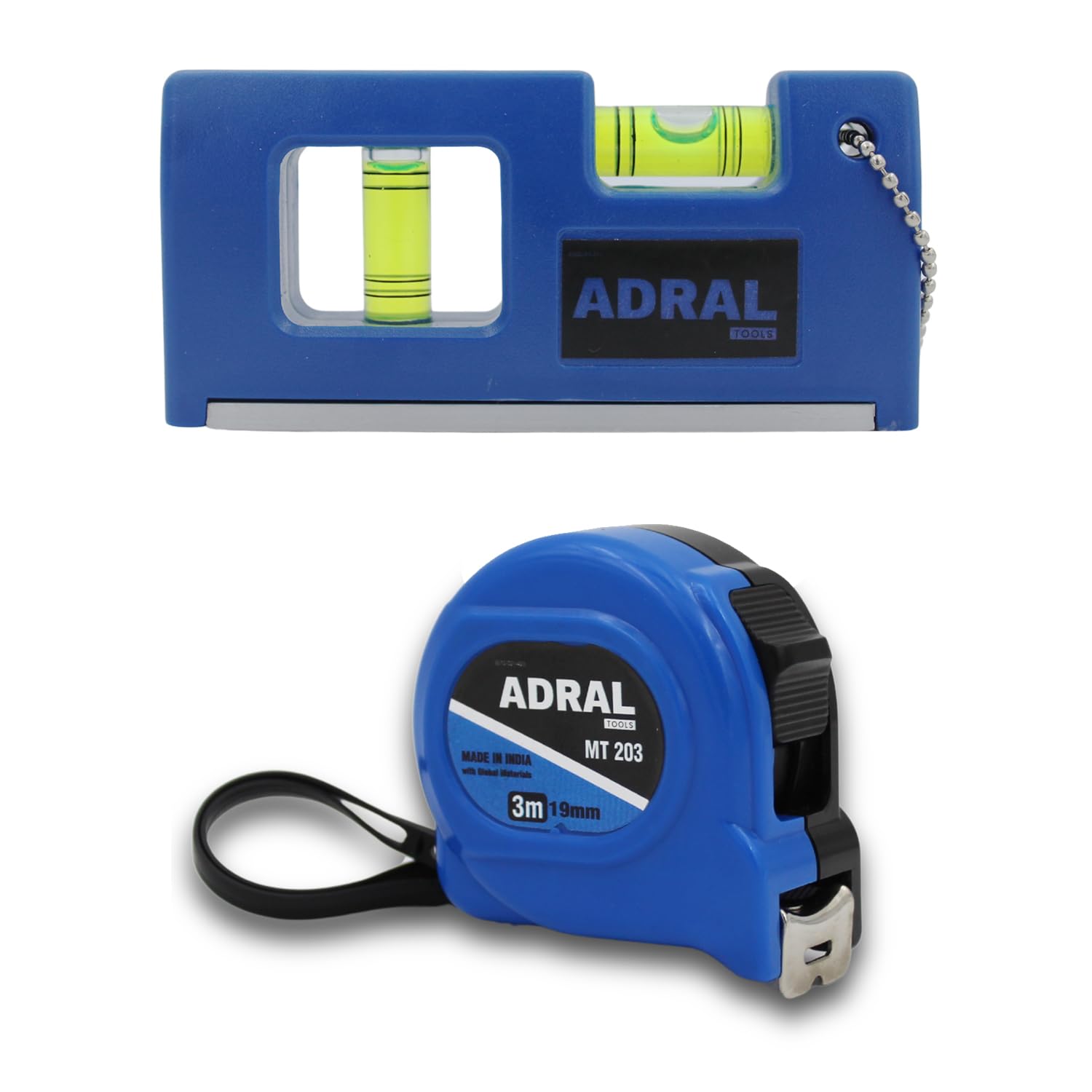 ADRAL 33:16mm Steel Measuring Tape with Thumb Lock & Belt Clip + Pocket Spirit Level Combo – Multipurpose Tool Set for DIY, Home, and Professional Use