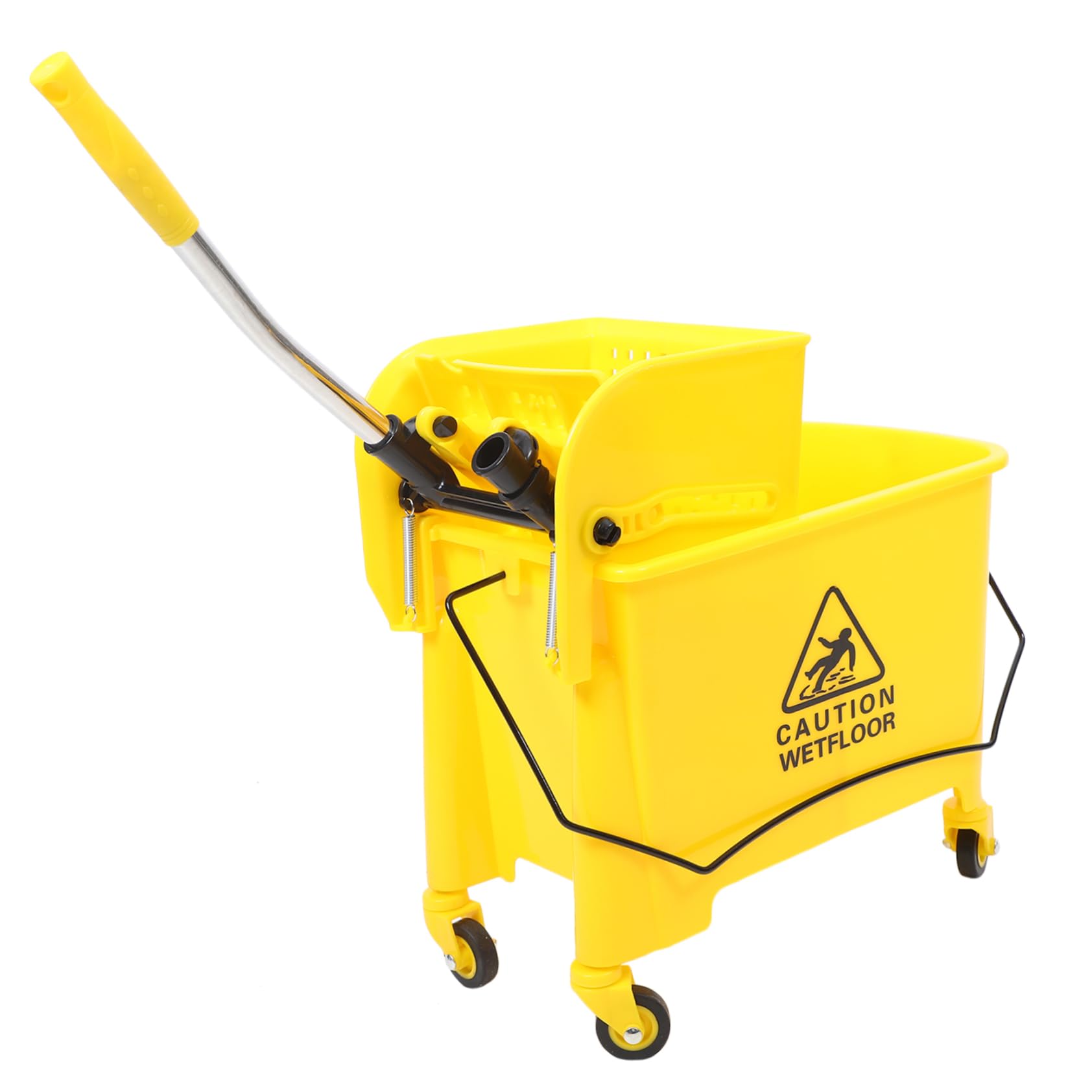 UKCOCO Cubo de Fregona Comercial 20l Ruedas y Escurridor Lateral Plástico Amarillo para Limpieza Profesional Hogar y Hotel Accesorios Limpieza Color Aleatorio
