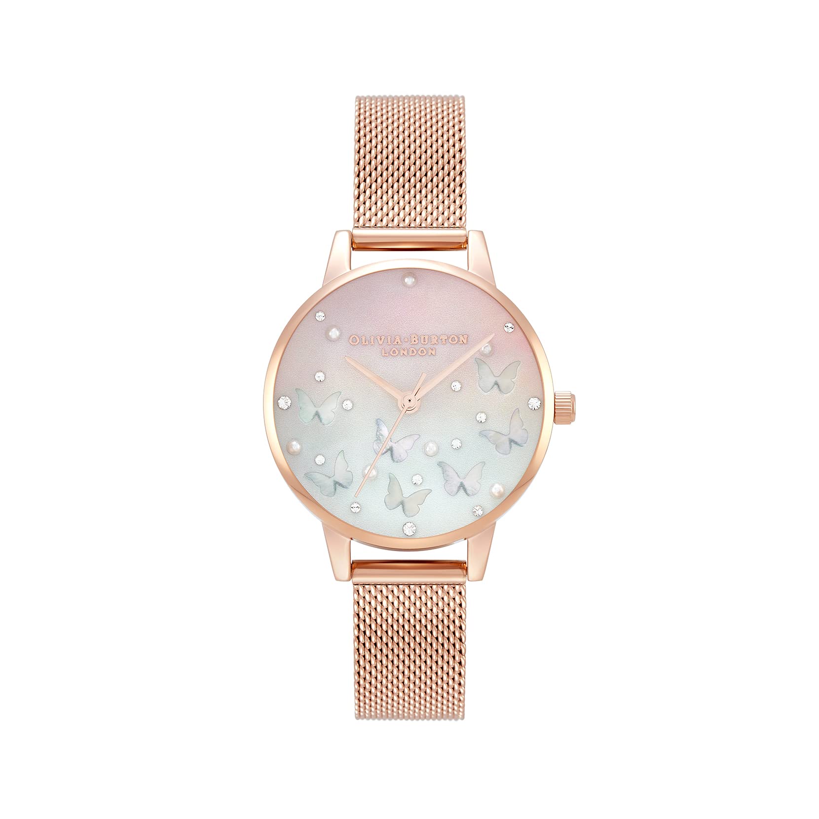 Sparkle Butterfly Quartz Pink Round Crystal Dial Women's Watch - OB16MB38