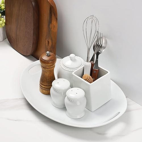 Miniatura 8 de Plato de porcelana con asas, platos para servir de 14 pulgadas para entretener, bandeja ovalada para ensalada, guiso, frutas y pasta, juego de 2,