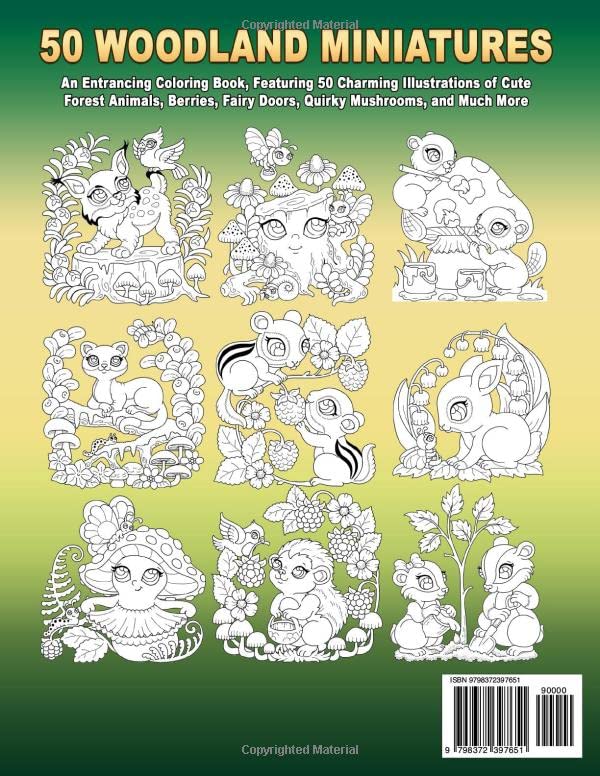 50 WOODLAND MINIATURES: An Entrancing Coloring Book, Featuring 50 Charming Illustrations of Cute Forest Animals, Berries, Fairy Doors, Quirky Mushrooms, and Much More image 3
