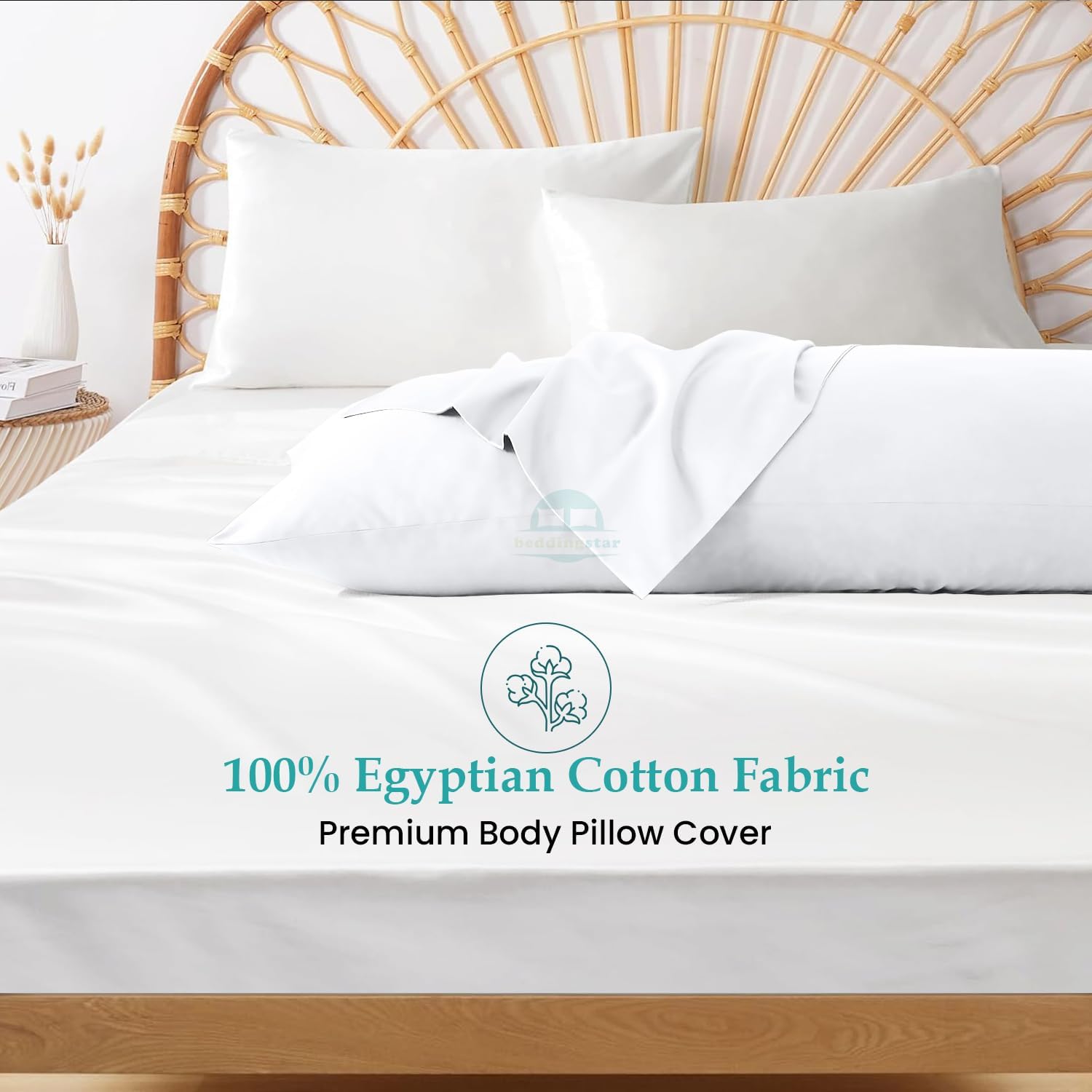 Body Pillow Cover 20x60 White 600 TC 100% Egyptian Cotton