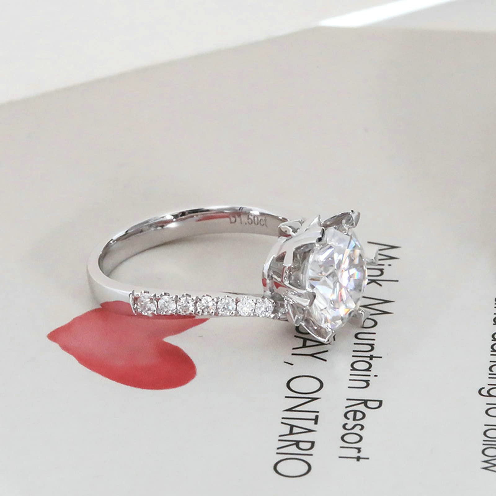 anello da donna, Anello di fidanzamento in oro bianco 18 carati for donna, a forma fiore, con moissanite rotonda da 1,5, anelli for anniversario