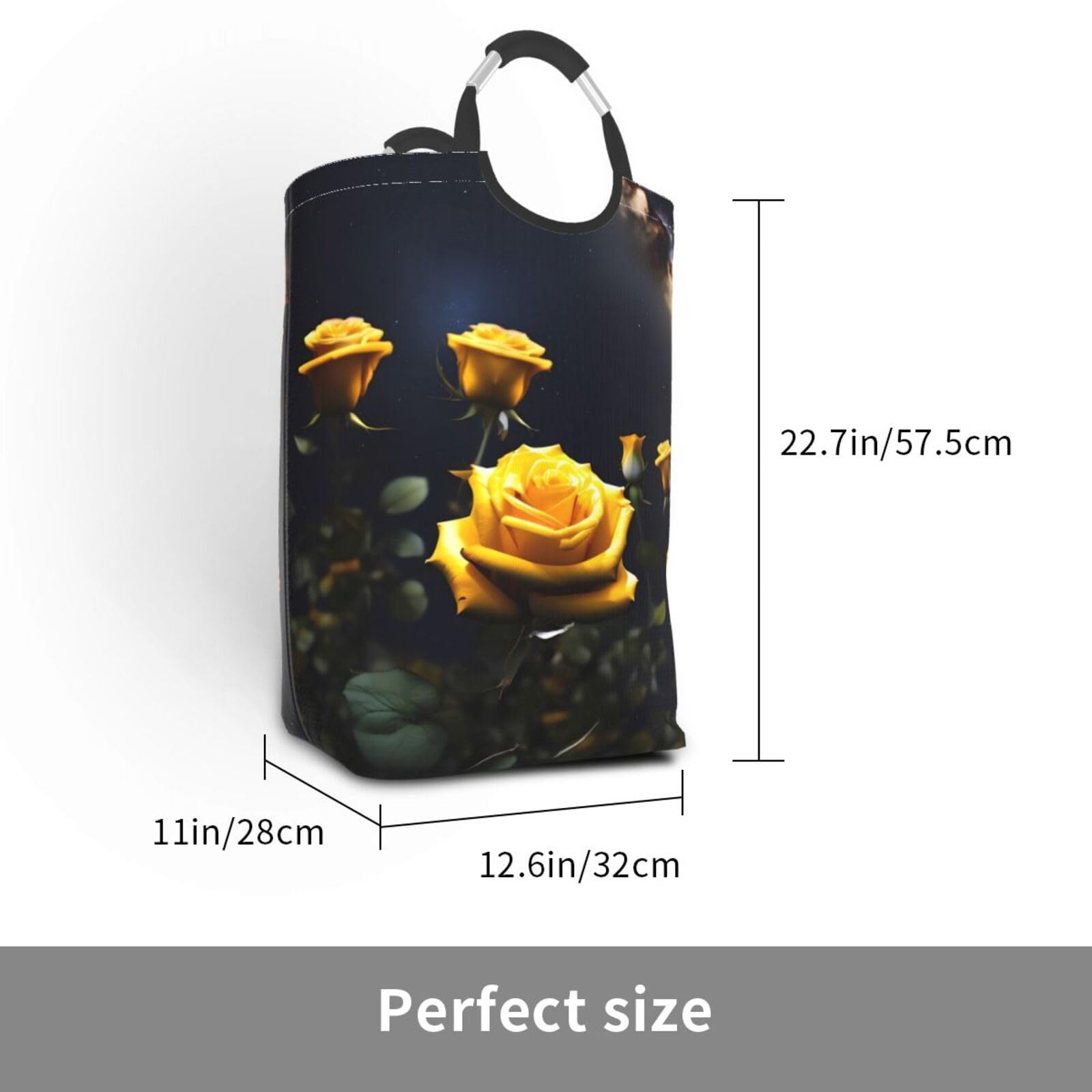 Hermosa bolsa de almacenamiento cuadrada de rosas amarillas de 50 L, adecuada para múltiples escenas, cesta plegable de almacenamiento de ropa sucia.