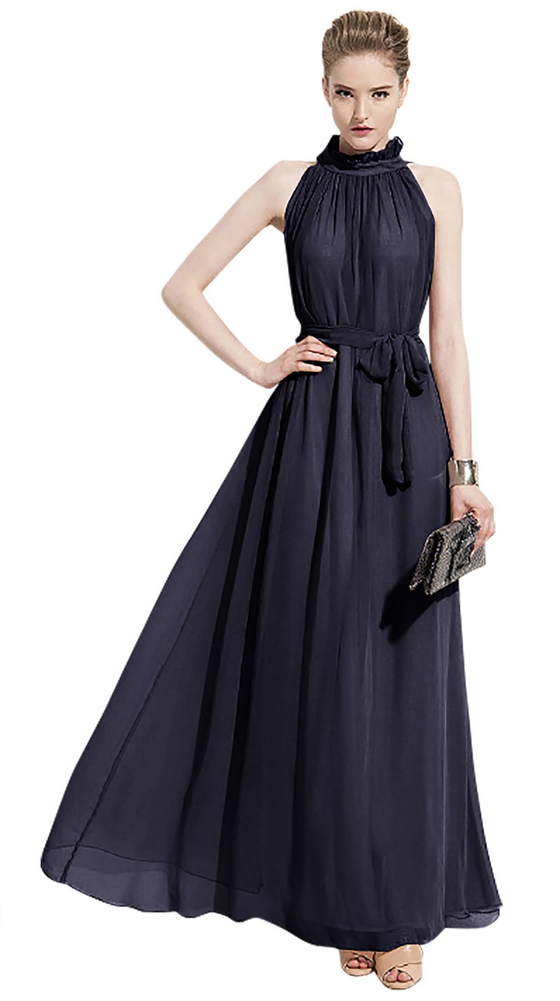 Women Halter Neck Sleeveless Chiffon Maxi Dresses