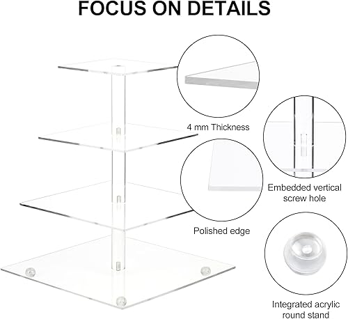 Miniatura 3 de Soporte para magdalenas con base, soporte cuadrado de acrílico de 4 niveles, soporte de exhibición de cupcakes de torre de postre soporte de