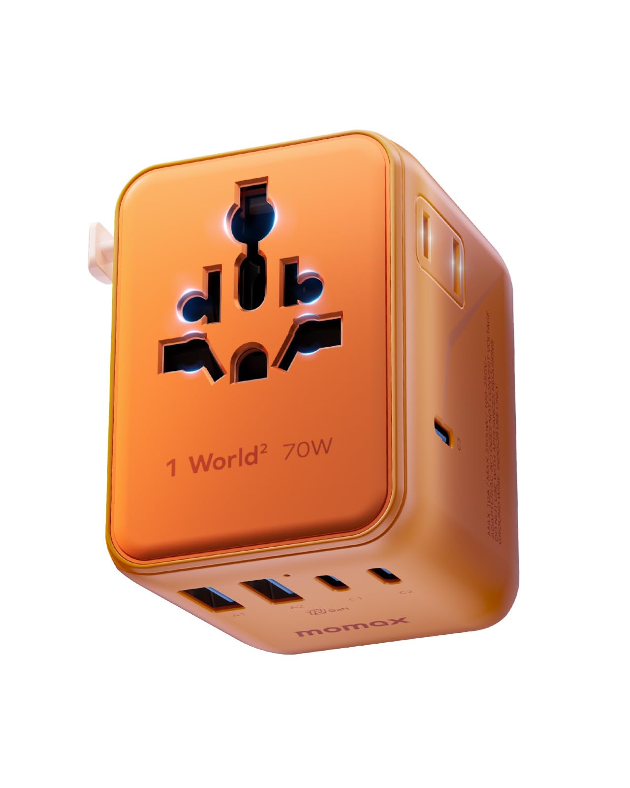 MOMAX Adaptador Enchufe Universal,70W GAN Enchufe Universal con 2 CA 3 USB C y 2 USB A, Adaptador Universal Enchufe Viaje, Adaptador de Viaje para Inglaterra, EE. UU., Japón, Tailandia y Australia
