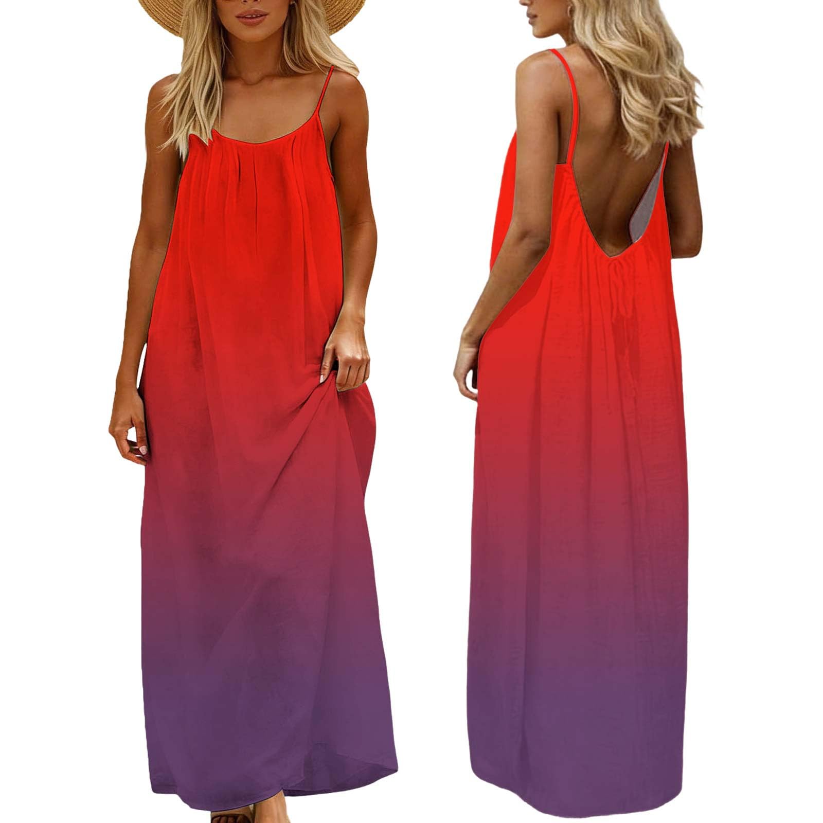Backless Cami Dresses for Women UK Linen Beach Coverups Maxi Dress Summer Holiday Coord Outfit Tartan Print Sarongs Plus Size Beachwear Clothes Spaghetti Straps Vest Multicolor 3 M