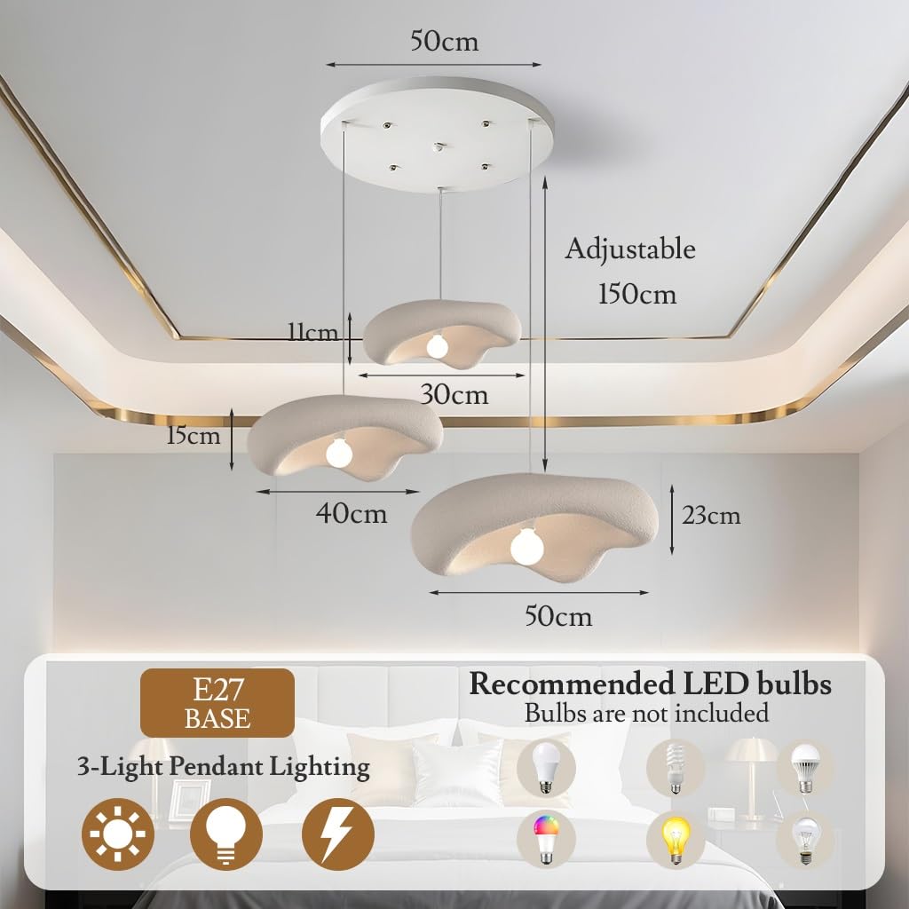 Wabi Sabi Japońskie Lampa Wisząca E27 Wykonana Z Materiału Polistyrenu Z 3 Regulowanymi Światłami Żyrondoł W Stylu Nordyckim Nadaje Się Do Jadalni Salony Kuchnie Lampa Zawieszona(Bracken Brown)