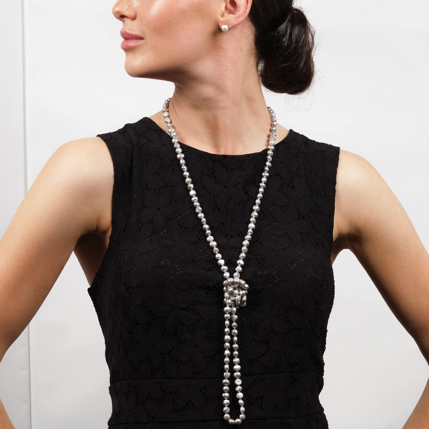 Women's Long Beaded Pearl Necklace - Natural Freshwater 8-9mm Baroque Pearls in White, Black, Pink, and Multicolor - 48 Inches