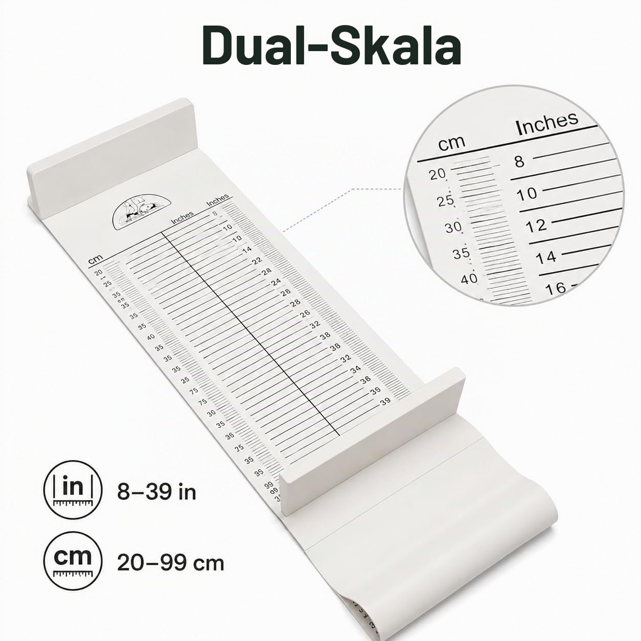 Medarchitect Messmatte für Baby Infantometer Höhenlineal, Kleinkind Baby Wachstumslineal Hautfreundlich Waschbar Infantometer Messlatte Babies, Kleinkinder, Genaue Messung – Weiß